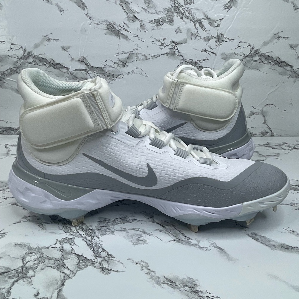 Nike Alpha Huarache Elite 4 Mid Gray White Baseball Cleats Men's 11 FD2744-102 - Picture 2 of 7